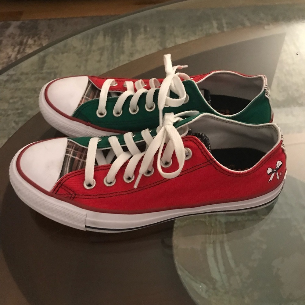 CONVERSE All Star Canvas Low Top Christmas Sneakers *Red, Green & Plaid* - Picture 6 of 12